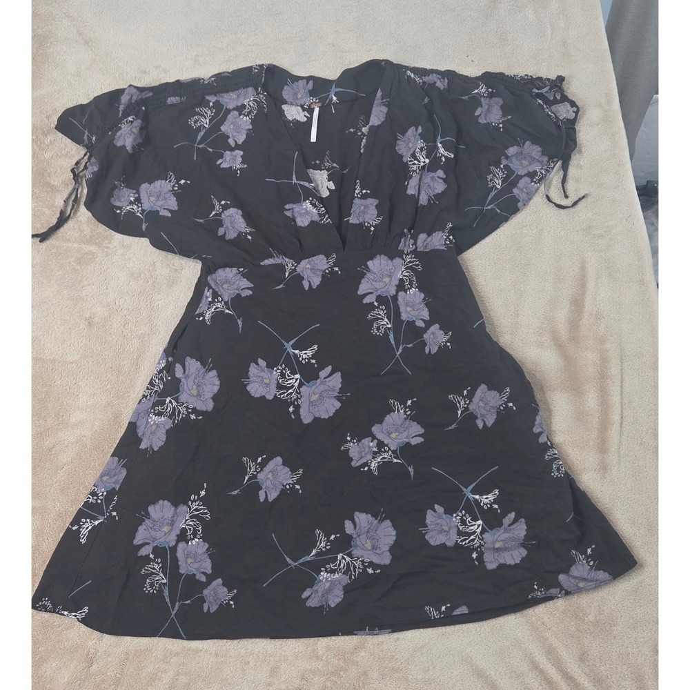 Free People Mini Floral Lined‎ Dress Women Size 4 Black AOP Pockets EUC